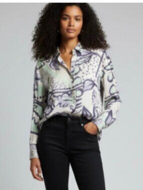 Burberry Prorsum Silk Printed Blouse Button Down Size 8